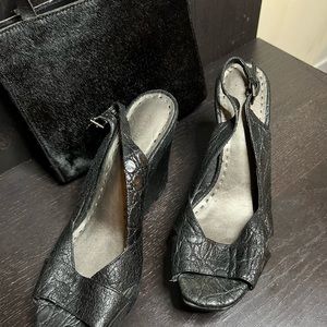 Black Leather wedge sandal